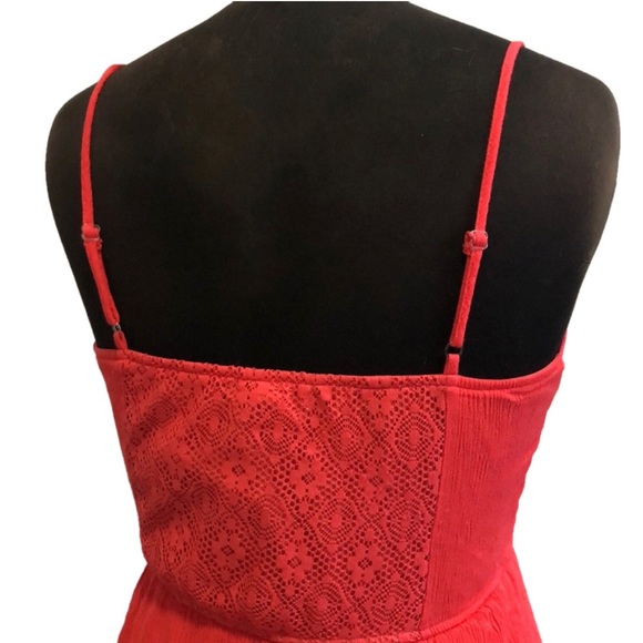 Socialite Coral Spaghetti Strap Sundress with Embroidery & Lace Detailing - Picture 4 of 7